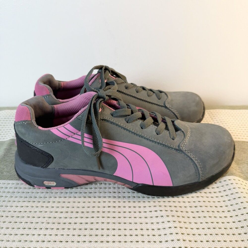 Puma Women’s Balance Safety Steel Toe Shoes Gray Pink Lace Up NEW Women’s 9.5